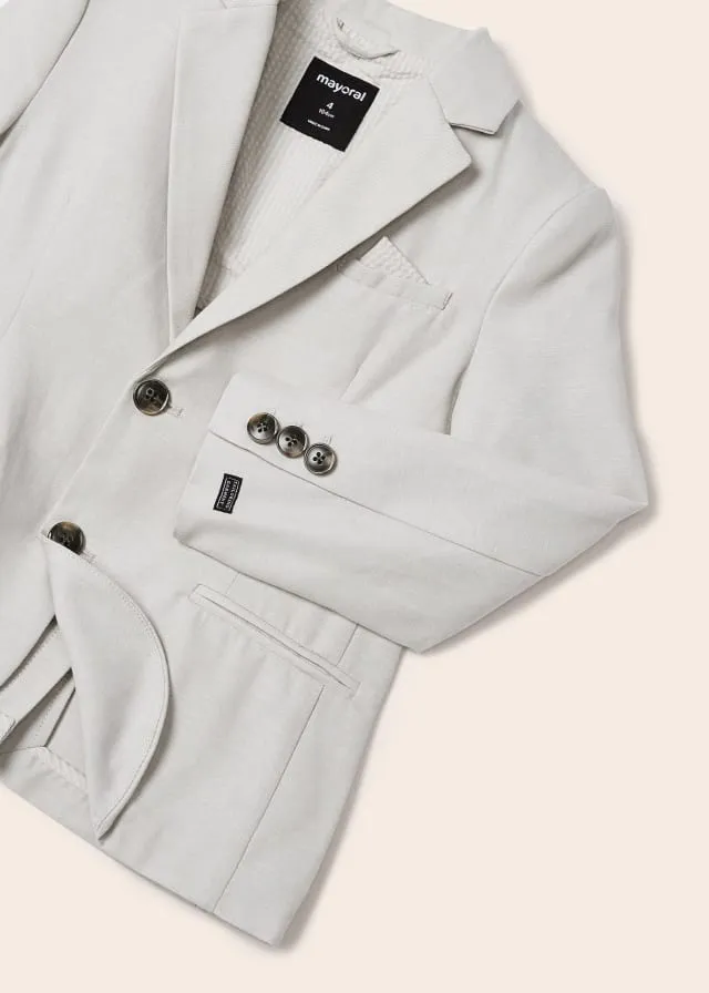 3452 Mayoral Mini Boys Tailored Dress Blazer Jacket, Tapioca Linen