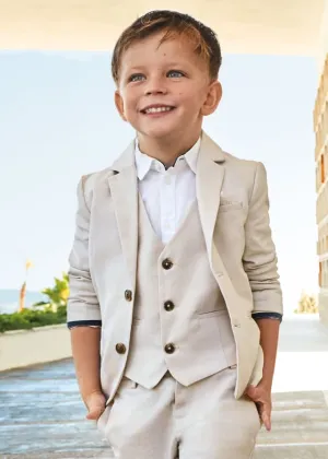 3452 Mayoral Mini Boys Tailored Dress Blazer Jacket, Tapioca Linen