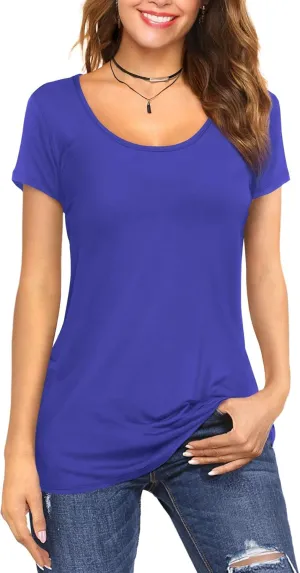 Amoretu Women's Scoop Neck Short Sleeve Tees Cotton T Shirts Blouses Tops