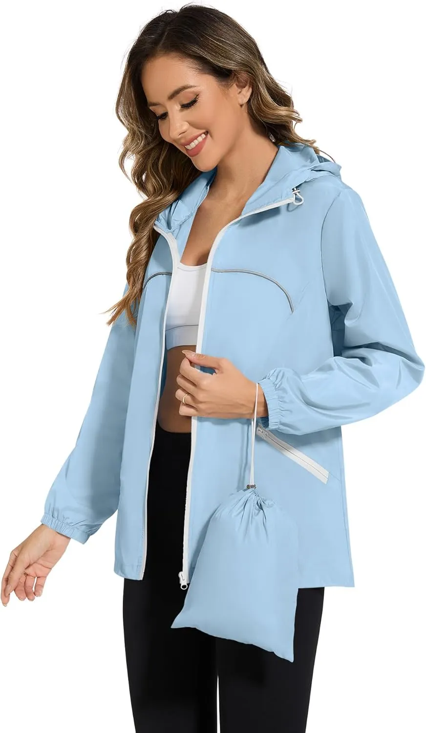 Avoogue Waterproof Jacket with Hood Packable Raincoats for Women Reflective Jacket Windbreaker