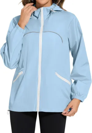 Avoogue Waterproof Jacket with Hood Packable Raincoats for Women Reflective Jacket Windbreaker