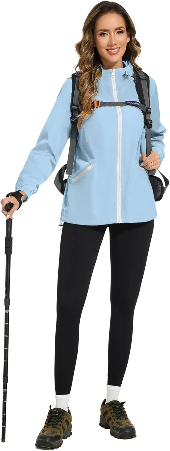 Avoogue Waterproof Jacket with Hood Packable Raincoats for Women Reflective Jacket Windbreaker