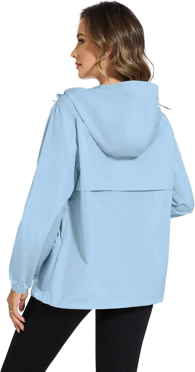 Avoogue Waterproof Jacket with Hood Packable Raincoats for Women Reflective Jacket Windbreaker