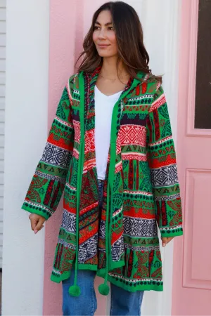 AZTEC SWING KNIT HOODIE JACKET EMERALD