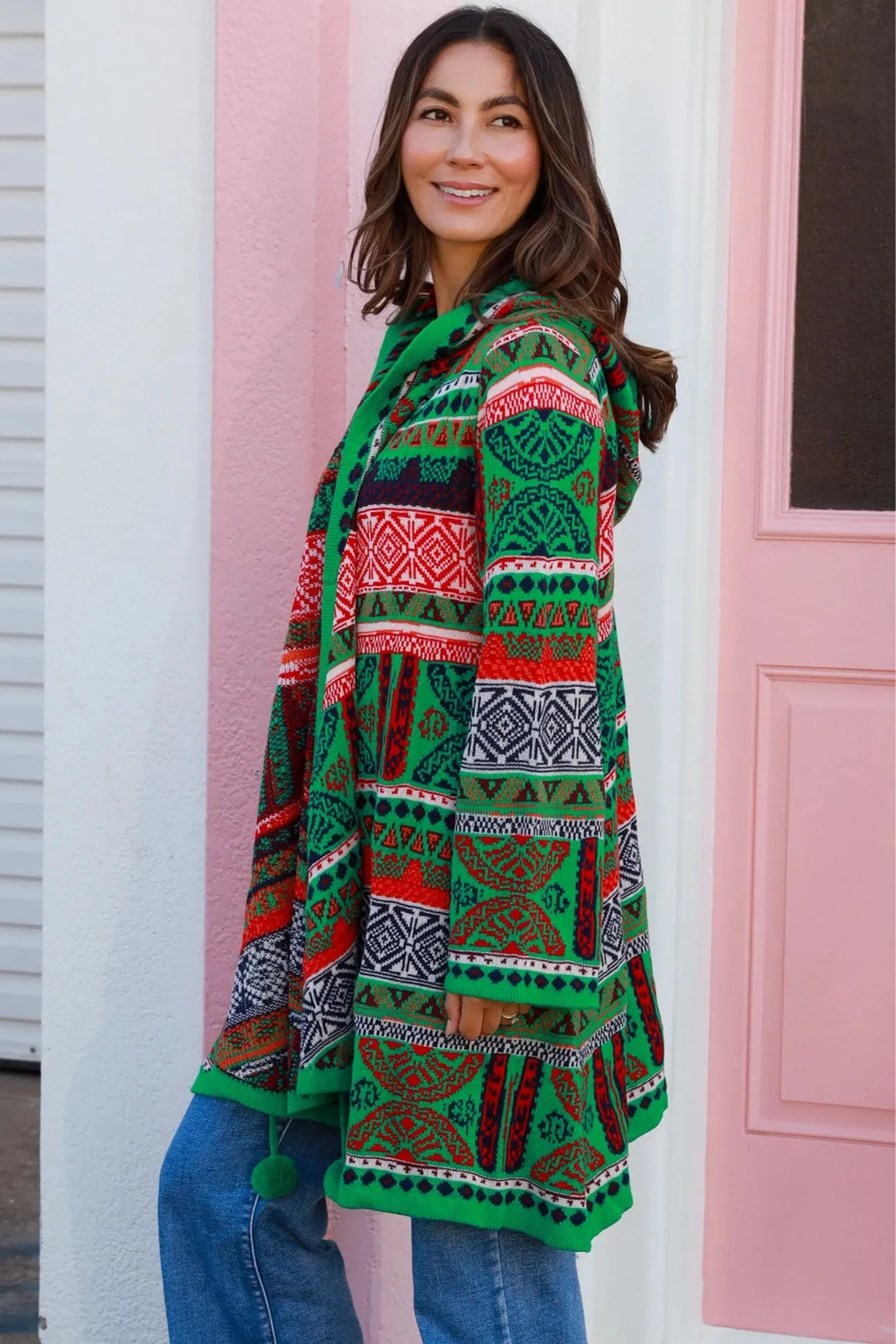 AZTEC SWING KNIT HOODIE JACKET EMERALD