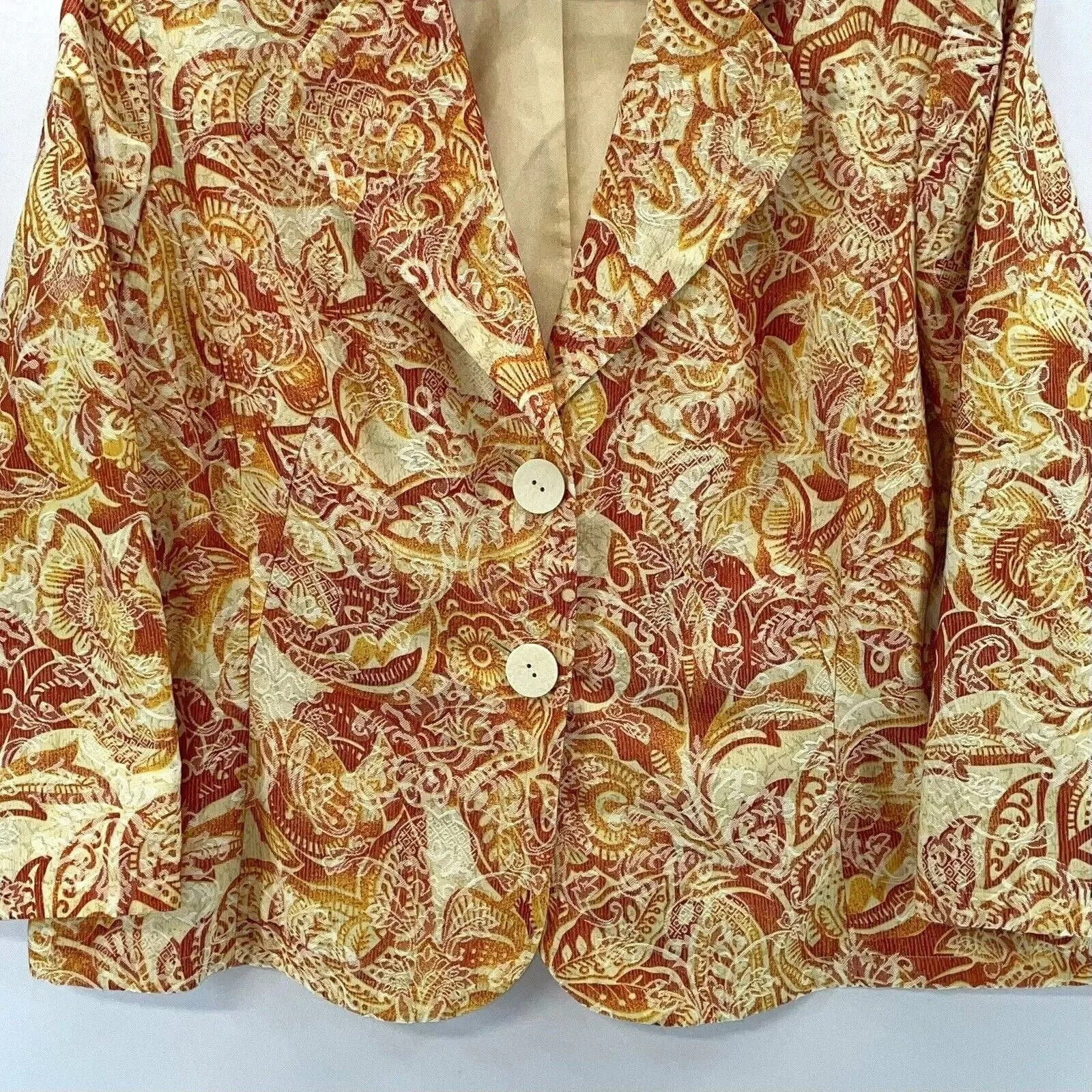 Coldwater Creek Women's Fitted Jacket Floral Paisley Tapestry Red Yellow Size XL