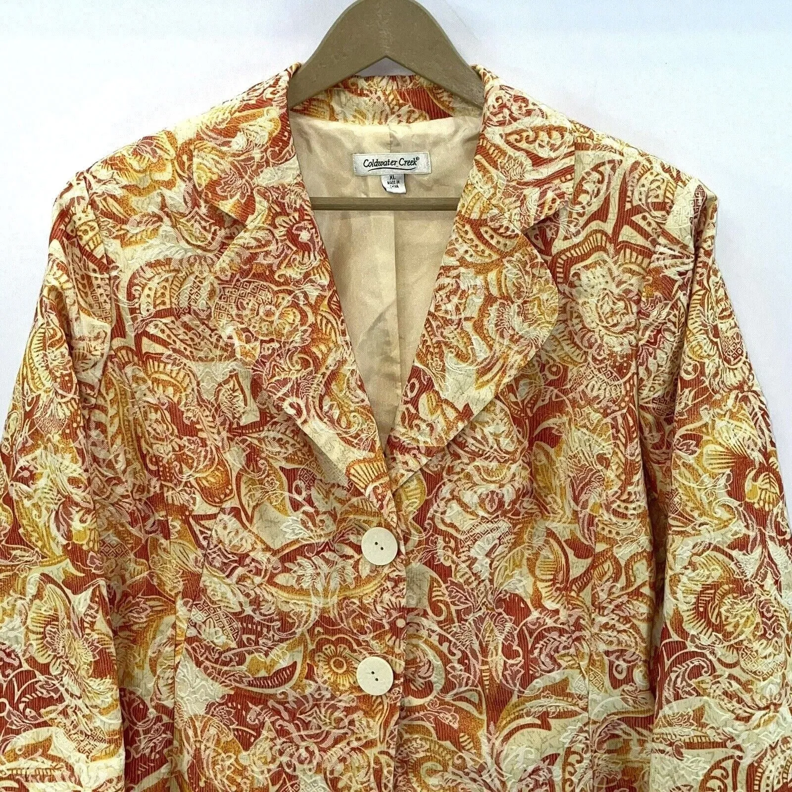 Coldwater Creek Women's Fitted Jacket Floral Paisley Tapestry Red Yellow Size XL