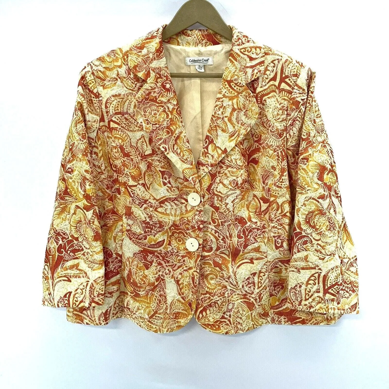 Coldwater Creek Women's Fitted Jacket Floral Paisley Tapestry Red Yellow Size XL