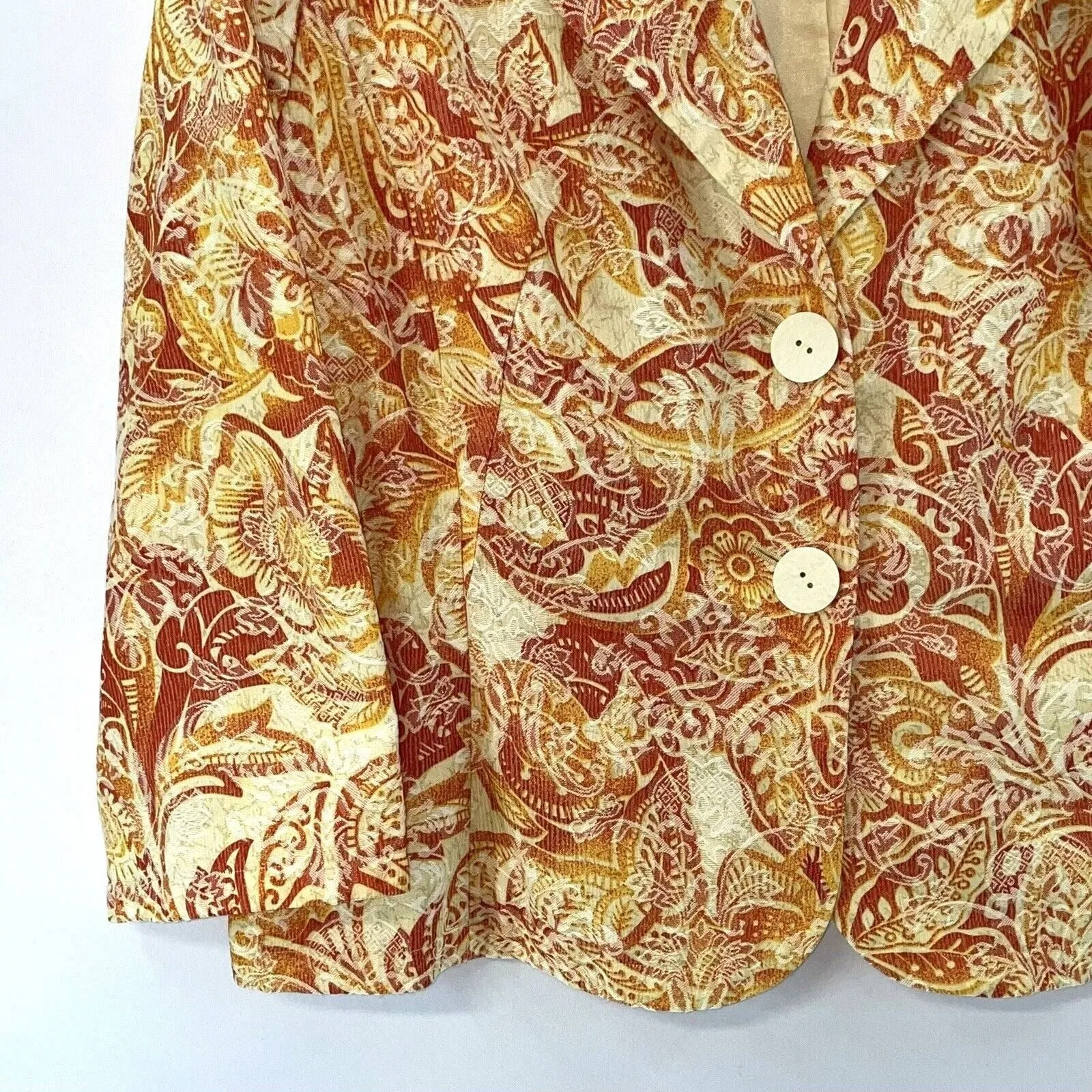 Coldwater Creek Women's Fitted Jacket Floral Paisley Tapestry Red Yellow Size XL