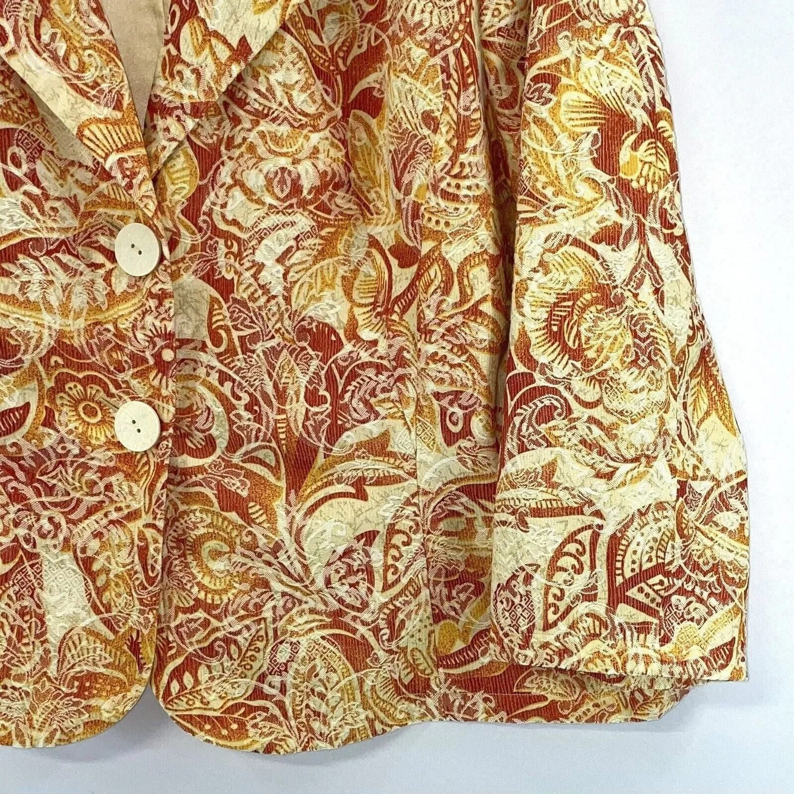 Coldwater Creek Women's Fitted Jacket Floral Paisley Tapestry Red Yellow Size XL