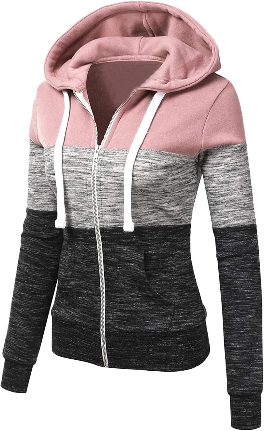 Color Block Zip Up Hoodies for Women Lightweight Thin Hooded Sweatshirt Long Sleeve Top with Pockets