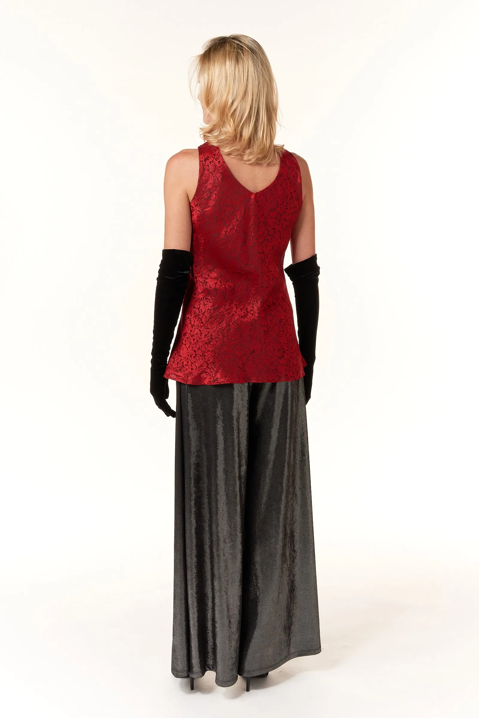 Garbolino Couture, Silk Jacquard Bias Cut Sleeveless Top in Red