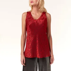 Garbolino Couture, Silk Jacquard Bias Cut Sleeveless Top in Red