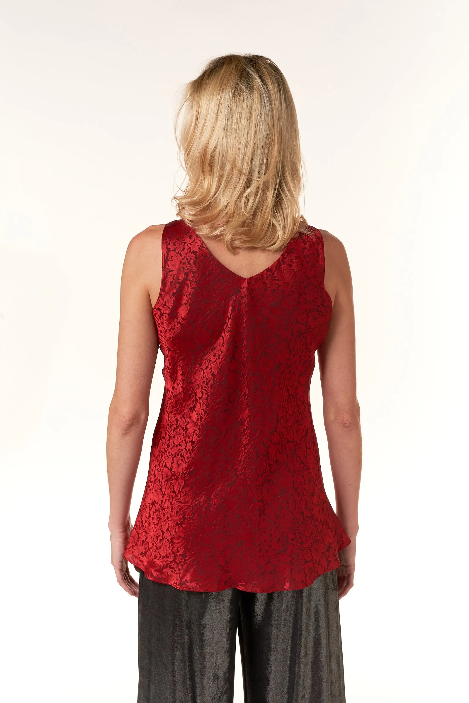 Garbolino Couture, Silk Jacquard Bias Cut Sleeveless Top in Red