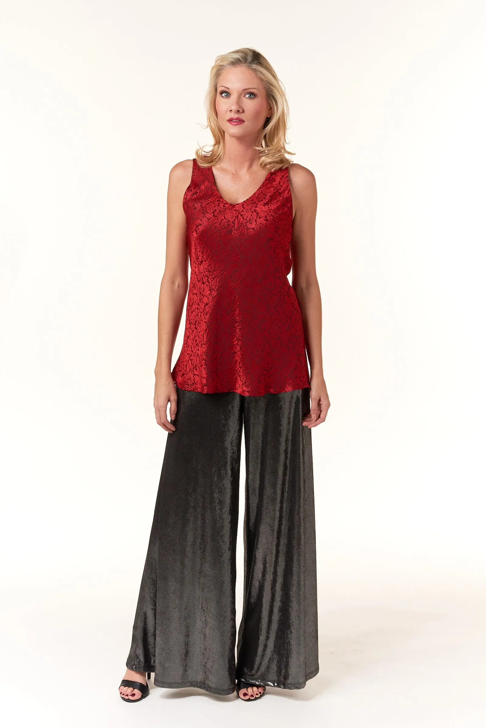 Garbolino Couture, Silk Jacquard Bias Cut Sleeveless Top in Red