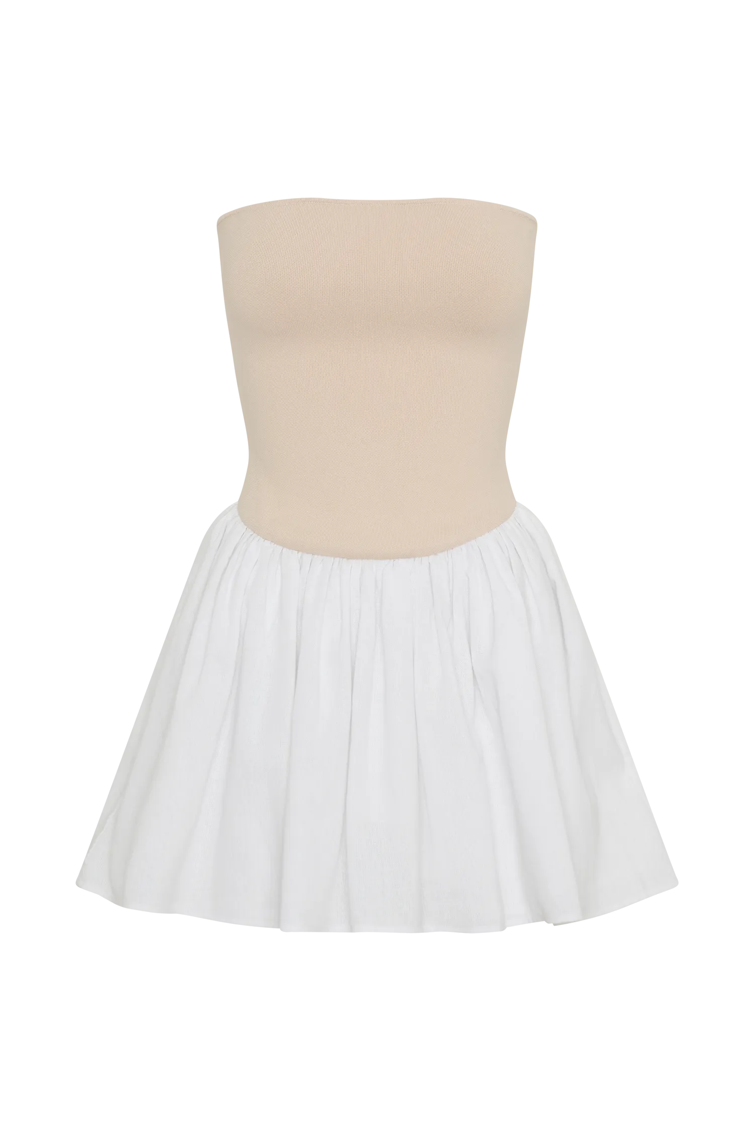 Hannah Knit And Linen Mini Dress - Natural/White