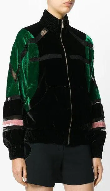 Lace Paneled Velvet Bomber Jacket
