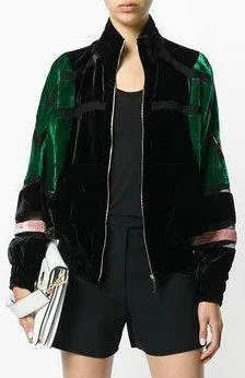 Lace Paneled Velvet Bomber Jacket