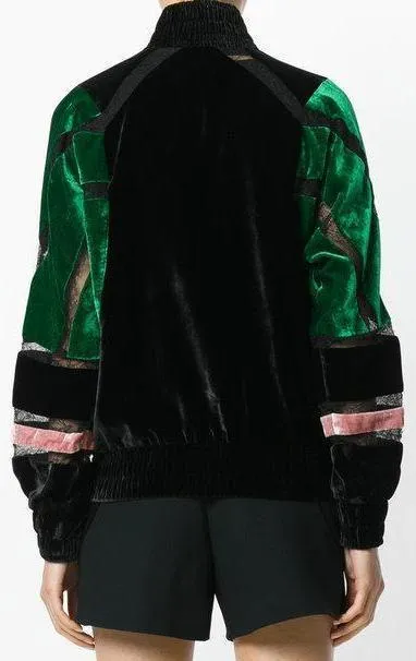 Lace Paneled Velvet Bomber Jacket