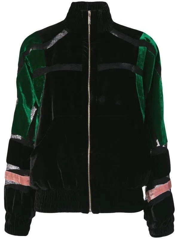 Lace Paneled Velvet Bomber Jacket