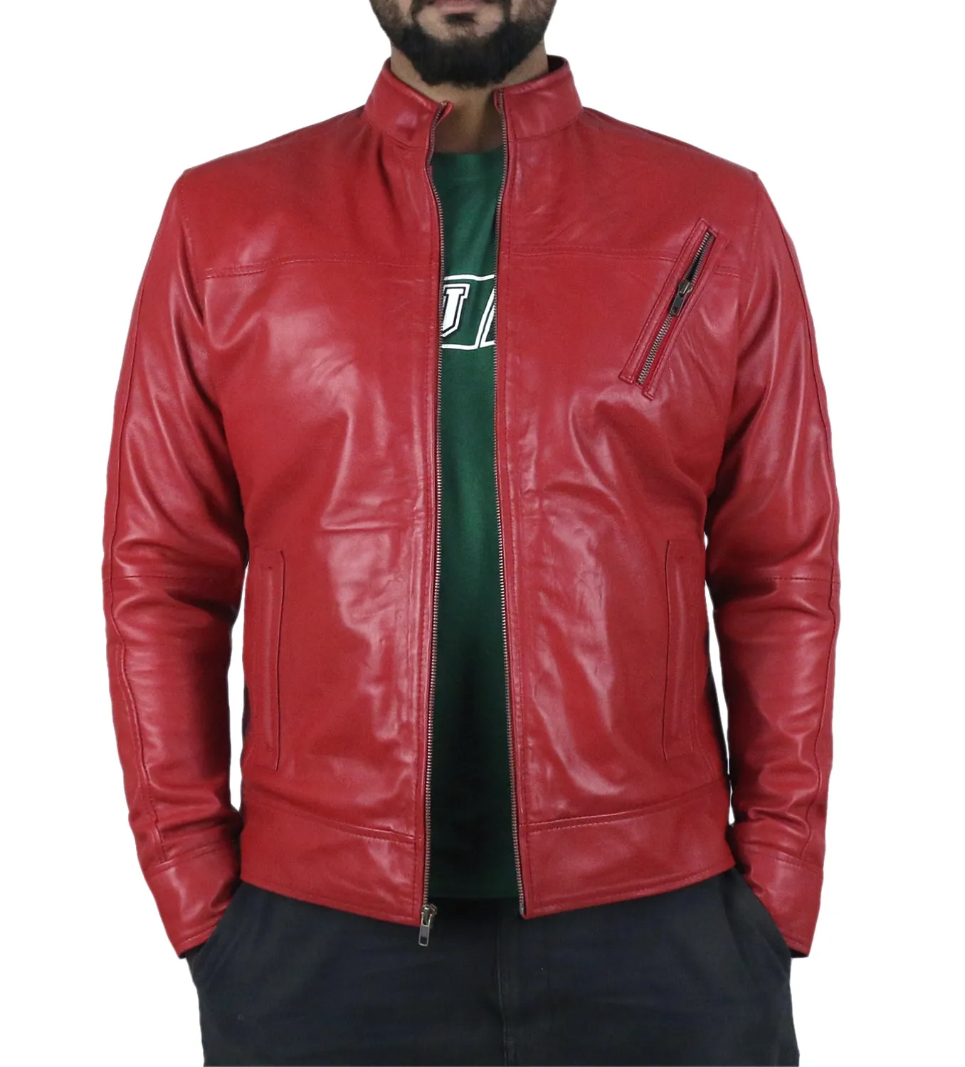 Leather Jackets Hub Mens Genuine Lambskin Leather Jacket (Black, Racer Jacket) - 1501183