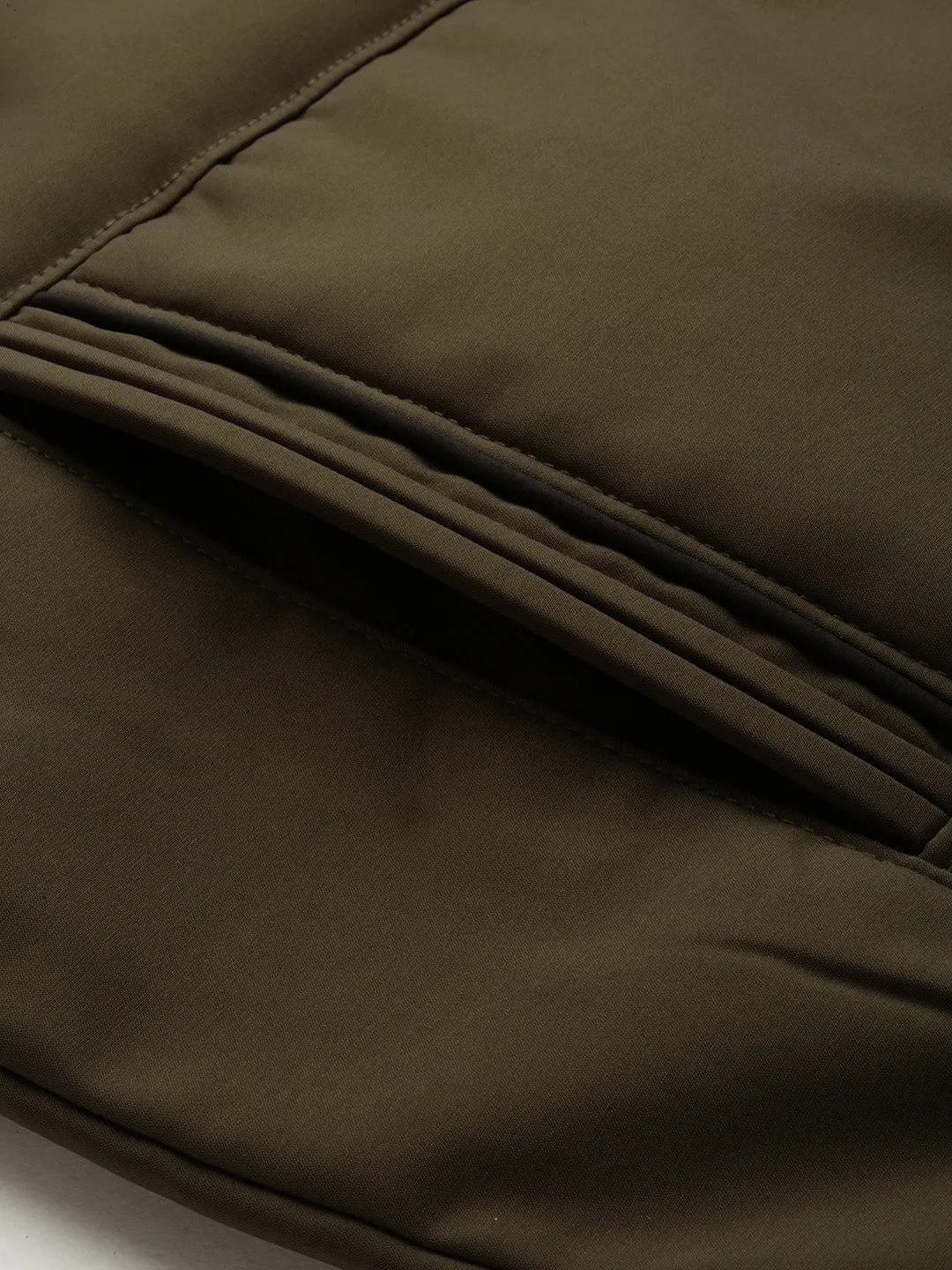 Men Olive Stand Collar Taslon Bomber Jacket