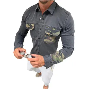 Men's Camouflage Colorblock Slim Denim Jacket 53212368L