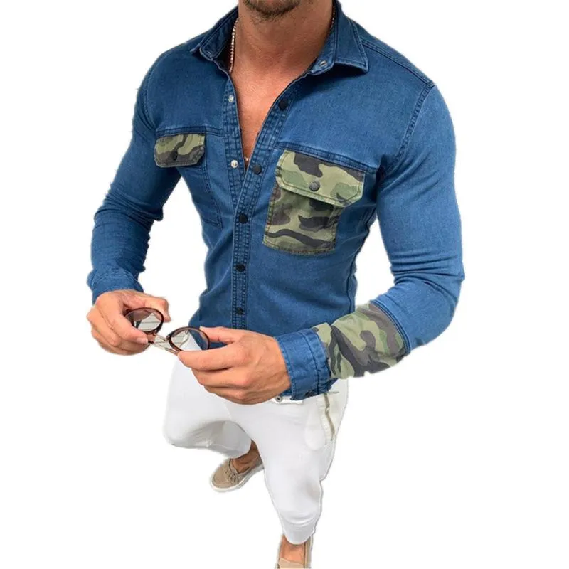 Men's Camouflage Colorblock Slim Denim Jacket 53212368L
