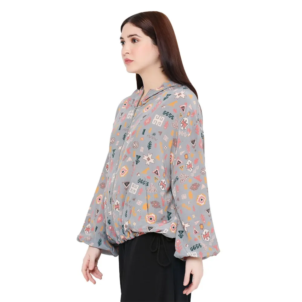 PS Pret by Payal Singhal Grey Printed Crepe Jacket For Women