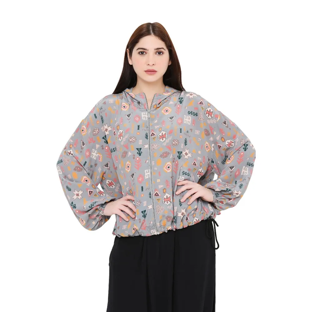 PS Pret by Payal Singhal Grey Printed Crepe Jacket For Women