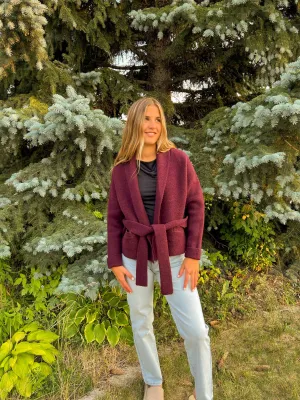 Sedona Shawl Collar Coatigan With Belt | Wine