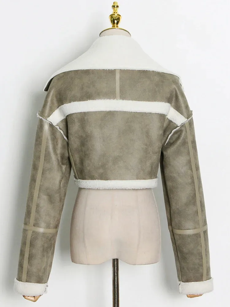 Women's Winter Streetwear Jacket  Short Zipper Coat with Turn-Down Collar