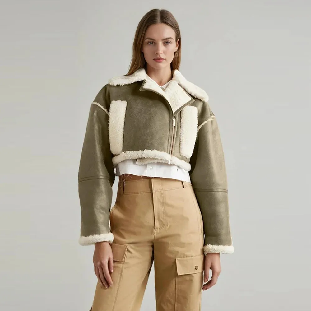 Women's Winter Streetwear Jacket  Short Zipper Coat with Turn-Down Collar