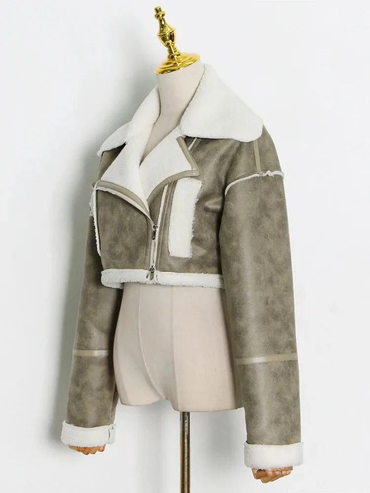 Women's Winter Streetwear Jacket  Short Zipper Coat with Turn-Down Collar