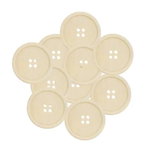 Wooden Buttons - Round Wood Buttons for Crafts Sewing Sweater by Mandala Crafts, Natural Color Bulk  1 Inch Button 4 Holes